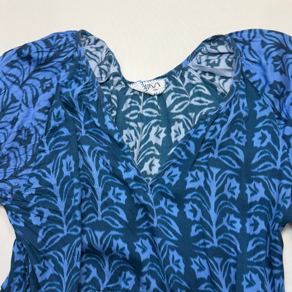 Omika Riviera Mini Dress XL Indigo Blue Print Boho Resort Kaftan Style - Picture 5 of 15